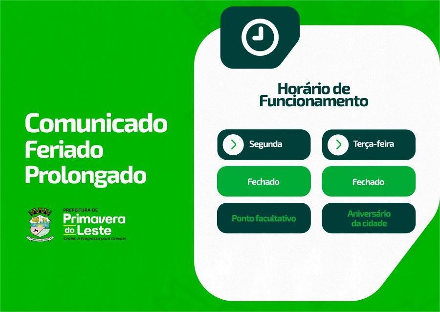Feriado prolongado: Prefeitura de Primavera do Leste comemora aniversário